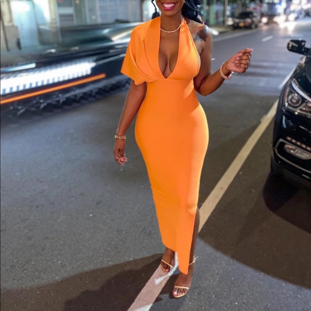 Catwalk Connection LUCIA ORANGE BANDAGE MAXI DRESS